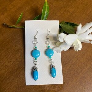 Turquoise Blue Dangle Earrings with Teardrop Beads
